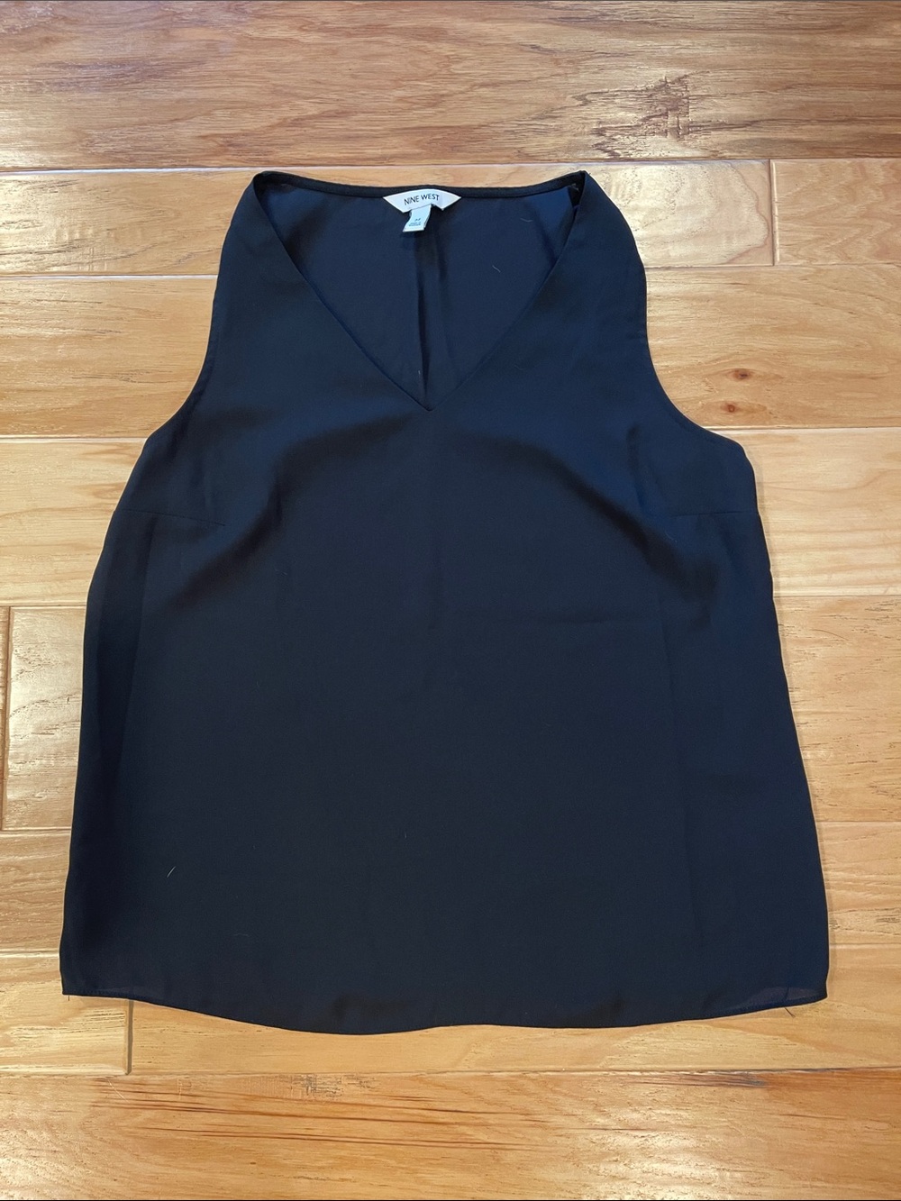 Nine West Black V-Neck Sleeveless Sheer Top